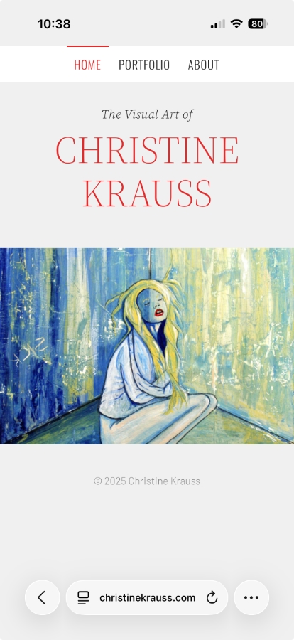 The homepage page of ChristineKrauss.com viewed in a mobile browser
