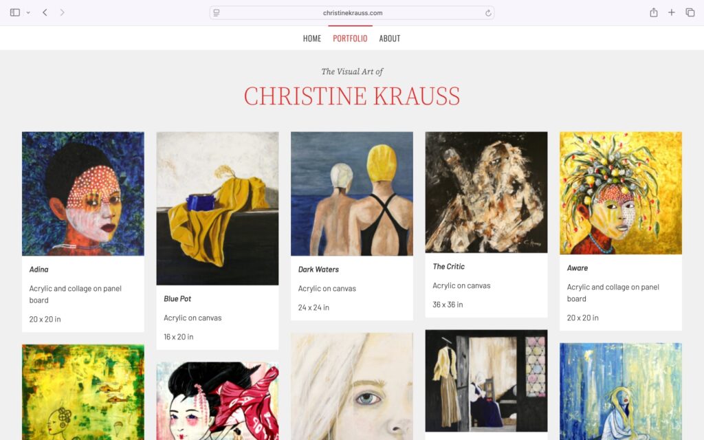 The Portfolio page of ChristineKrauss.com viewed in a desktop browser