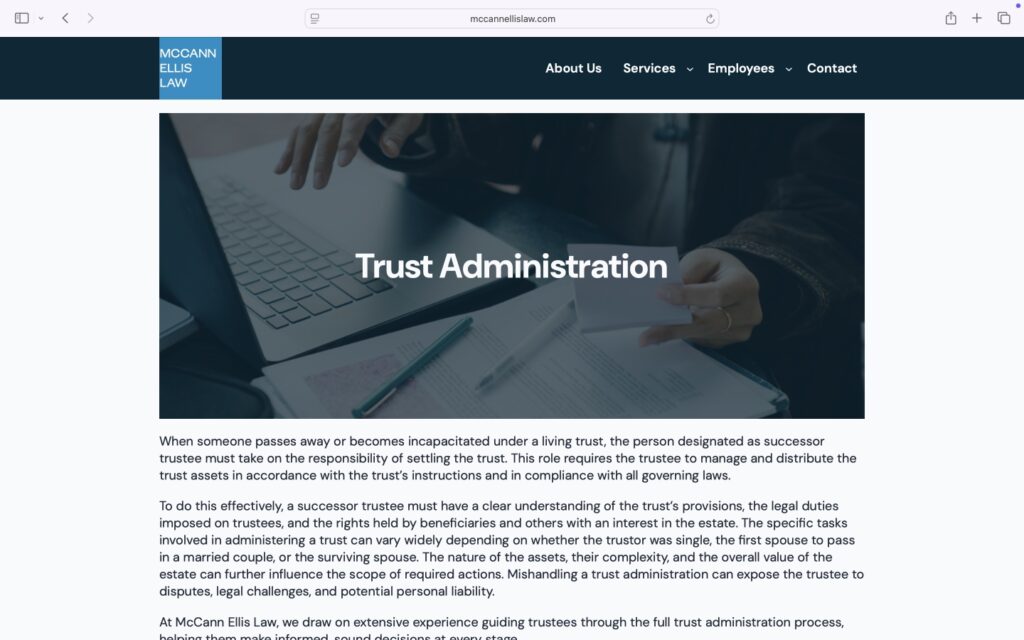 A service page on McCannEllisLaw.com viewed in a desktop browser