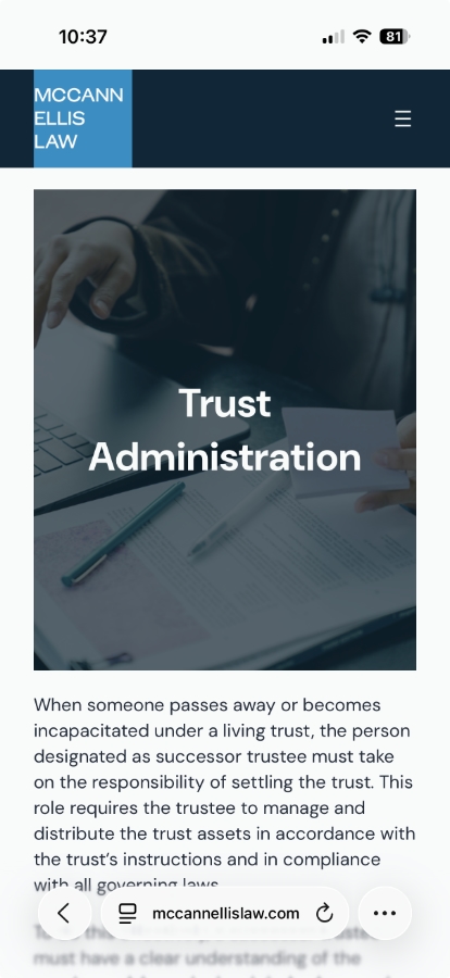 A service page on McCannEllisLaw.com viewed in a mobile browser